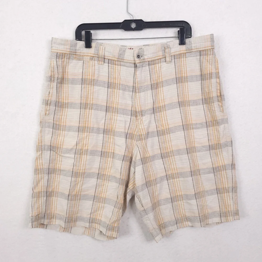 Tommy Bahama Linen Silk Shorts Size 38 Plaid Beach Resortwear Vocation Travel